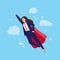 Hero businesswoman with super power flying in superhero pose