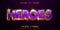 Heroes text, shiny gold and purple style editable text effect