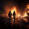 Heroic firefighters combat oil fire with Twirl fog, curbing flames, prioritizing industrial safety