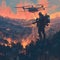 Heroic Rescuer Battling Wildfire