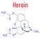 Heroin diacetylmorphine, morphine diacetate, diamorphine opioid drug molecule.