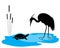 Heron bird and turtle silhouette on pond, vector