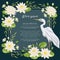 Heron bird and water lily. Swamp flora and fauna. Design for banner, poster, card, invitation and scrapbook.