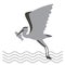 Heron with fish in its beak,   vector illustration,flat style