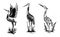Heron or wader birds vector icons, black herns