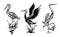 Heron or wader birds vector icons, black herns