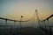 The Herrenkrugsteg, a suspension bridge over the river Elbe on the Elbe cycle path near Magdeburg