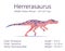 Herrerasaurus. Theropoda dinosaur. Colorful vector illustration of prehistoric creature herrerasaurus and description of