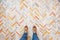 herringbone patterned terrazzo flooring