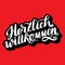 Herzlich willkommen. Welcome. Traditional German Oktoberfest bier festival . hand-drawn brush lettering illustration o