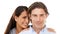 Hes dashing and she knows it. Head and shoulders portrait of a happy young couple isolated on a white background.