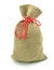 Hessian sack with red tie