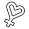 Hetero female sign with heart shape line icon, Mother day concept, Heart shape with gender sign on white background