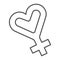 Hetero female sign with heart shape thin line icon, Mother day concept, Heart shape with gender sign on white background