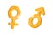 Heterosexual gender symbol mars and venus gold icons. Male and female vector sign. Isolated man and woman sex pictogram