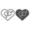 Heterosexual Symbol in Heart line and solid icon. Romantic Hetero Heart symbol illustration isolated on white. Heart