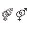 Heterosexual symbols line and solid icon, Valentines Day concept, Male and Female sign on white background, Gender