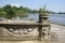 Hever castle garden\'s patio at a lakeside in England