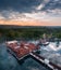 Heviz, Hungary - Aerial view of Lake Heviz at sunrise, the worldâ€™s second-largest thermal lake and holiday spa destination