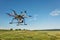Hexacopter drone flying with camera