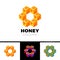 Hexagon 3D cube or hexagon frame honeycomb letter logo honey kaleidoscope