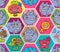 Hexagon big abstract alice cat seamless pattern