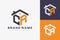 Hexagon CR house monogram logo for real estate, property, construction business identity. box shaped home initiral with fav icons