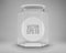 Hexagon glass honey jar with a lid. A transparent jar with a white lid and label.