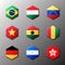 Hexagon icon set. Flags of the world with official RGB coloring and detailed emblems