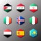 Hexagon icon set. Flags of the world with official RGB coloring and detailed emblems