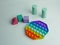 hexagon pop it fidget toy and colorful cube blocks