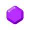 Hexagon purple gemstone. Amethyst top view. Cartoon vector illustration