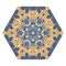 Hexagonal ceramic tile with magical floral pattern.