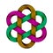 Hexagonal chinese knot made of crossed colored wires. Traditional ancient symbol