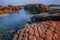 Hexagonal columnar basaltic rocks