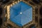 Hexagonal lead glass ceiling in atrium