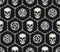 Hexagonal pattern with skulls, bike chains, gears