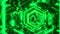 Hexagonal tunnel abstract motion background. A specular polyhedron followed by saturated green neon lights is flying