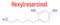 Hexylresorcinol molecule. Has anaesthetic, antiseptic and anthelmintic properties. Skeletal formula.
