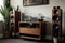Hi fi wooden vintage speaker system in living room.