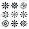 Hibernation Themed Vector Art: Symmetrical Black And White Snowflakes