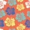 Hibiscus flower seamless vector pattern. Aloha Hawaiian Shirt Seamless Background Pattern. Blue orange teal white tropical floral