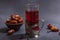 Hibiscus hot tea with dates. Traditional Ramadan Kareem concept snack for Iftar or Suhoor meal