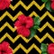 Hibiscus karkade tropical exotic flower glitter geometric zigzag seamless pattern background