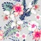 Hibiscus and orchids tropical seamless background