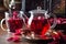 Hibiscus tea in a glass teapot