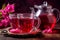 Hibiscus tea in a glass teapot