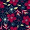 Hibiscus tropical woven embroidery seamless pattern