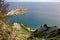 Hidden beach near to Kavos in Corfu viewed from an edge of an ab