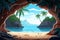A hidden cave with a pristine beach inside vector tropical background